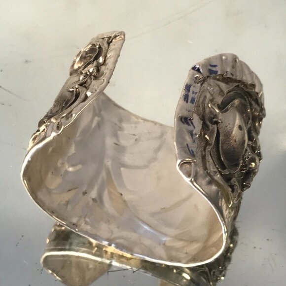 Victorian Spoon Ring Sterling Silver 925 Cuff Bracelet Floral Art Nouveau Heavy - Picture 8 of 8